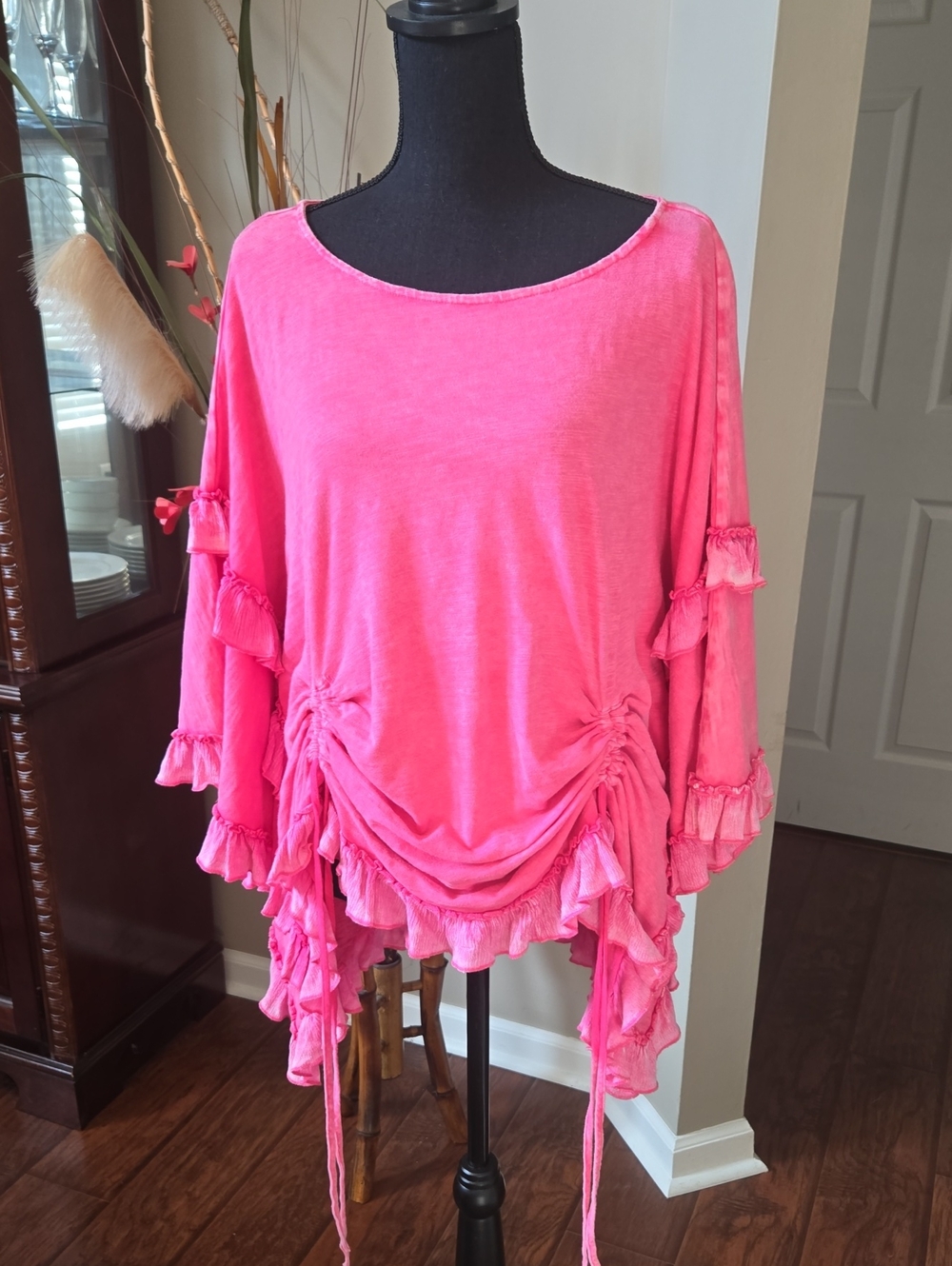 Oli & Hali Bright Pink Ruffle Drawstring Tunic